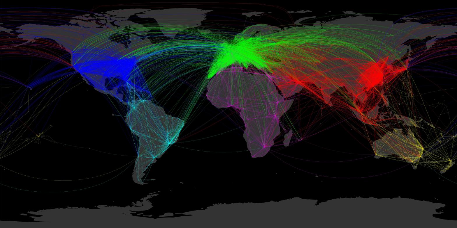 Map of global flight paths by Brandon Jackson (https://www.thebrandonjackson.com/mapping-the-worlds-flight-routes/)